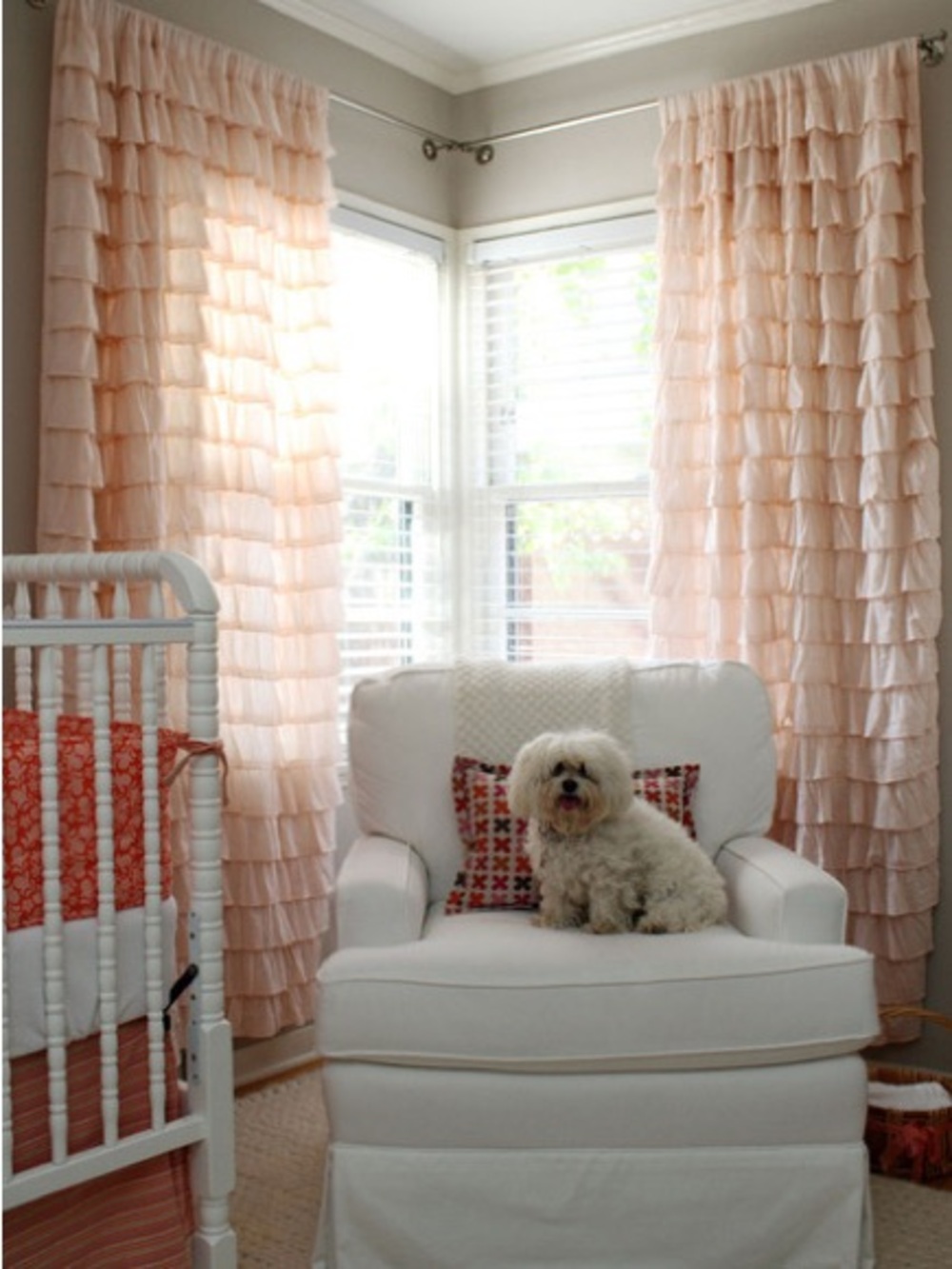 ANTHROPOLOGIE 84" x 52" Peachy Pink Waterfall Ruffled Tiers Curtain Panel